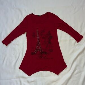 Mel&Mo Womens Tunic Knit Top Small Flared Scoop Neck Night in Paris Beads Bling